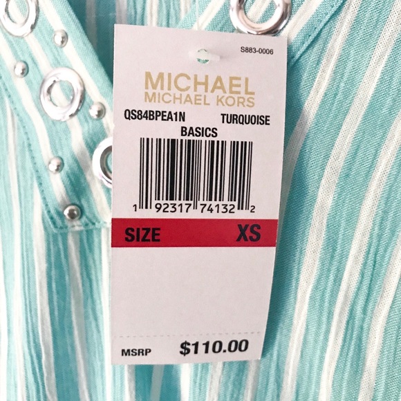 NWT Michael Kors Turquoise Long Sleeve Shirt - Picture 3 of 5